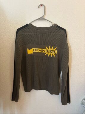 Brain Dead Olive Crewneck Sweater with Yellow Logo
